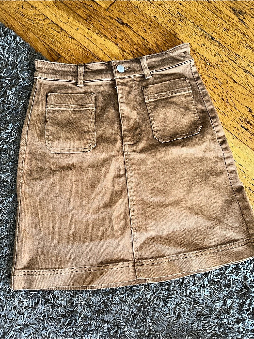 Everlane Stretch Cotton Denim Mini Skirt with Patch Pockets Tan/Brown Size 2